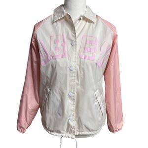 OBEY Women's Coaches Jacket Pink White Colorblock Windbreaker Size S